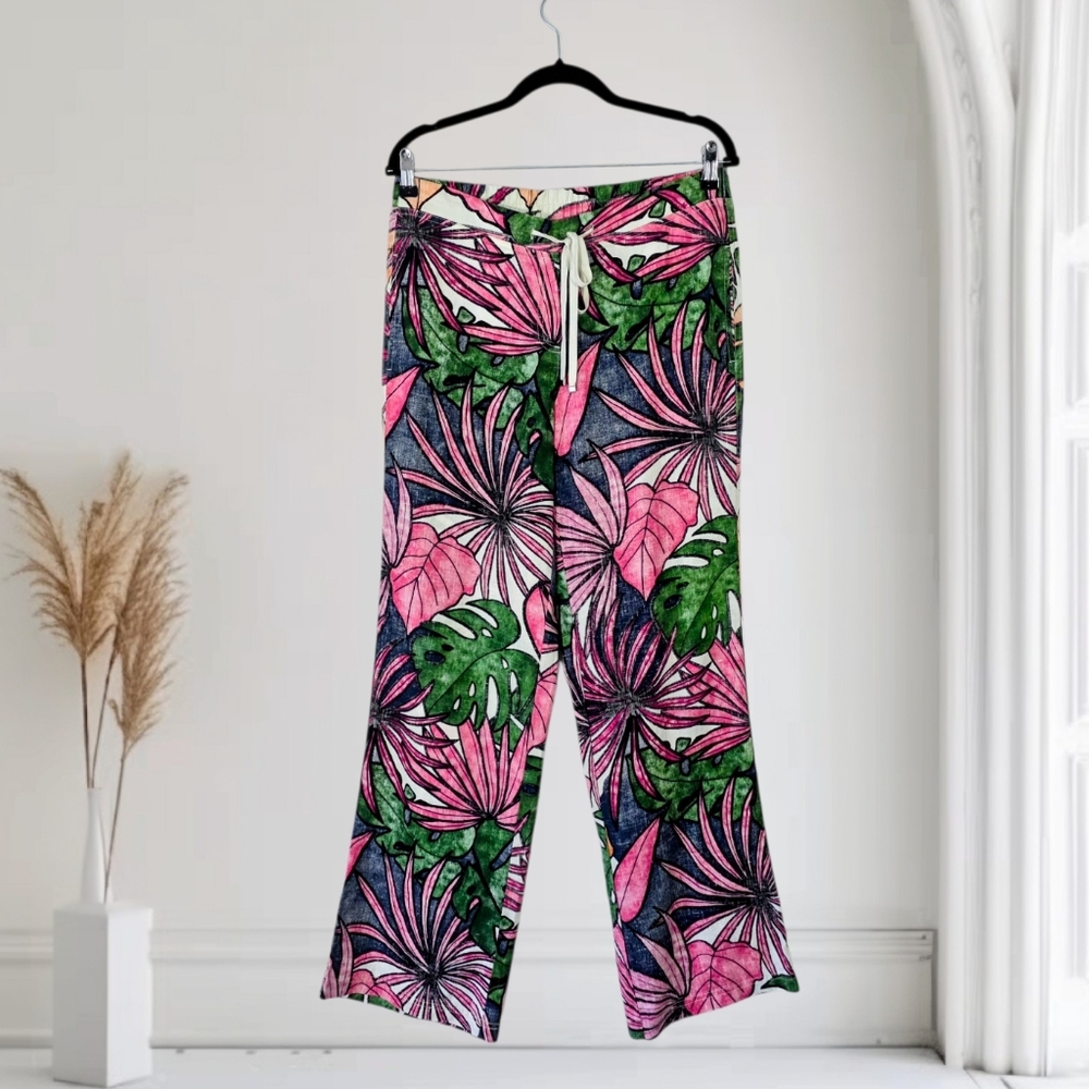 Tommy Bahama 100% Linen Tropical Print Wide Leg Pant Size 6
